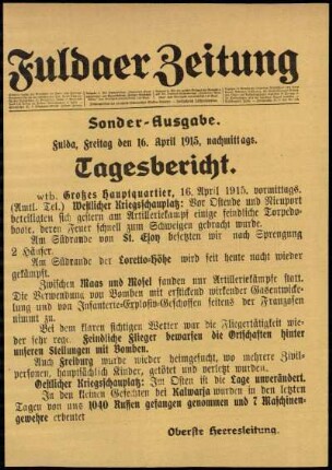 Ausgabe vom Freitag, den 16. April 1915.