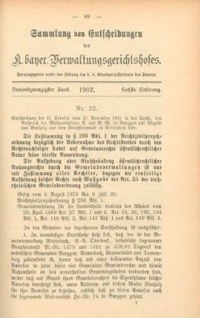 Dreiundzwanzigster Band. 1902. Sechste Lieferung. - Nr. 22. - Nr. 25.