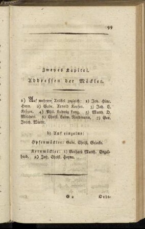 Zweytes Kapitel. Addressen der Mäckler.