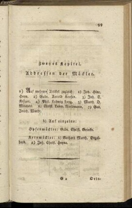 Zweytes Kapitel. Addressen der Mäckler.