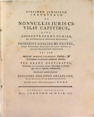 Specimen iur. inaug. de nonnullis iuris civilis capitibus