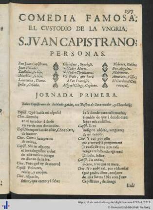 Comedia Famosa, El Custodio De La Ungria, S. Juan Capistrano.