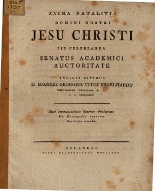 Commentationis hist. theol. de evangelio aeterno particula ..., II.