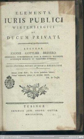 Elementa Iuris Publici Wirtembergici Ac Ducum Privati