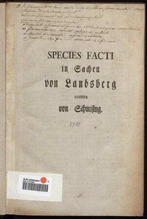 Species Facti in Sachen von Landsberg contra von Schmising