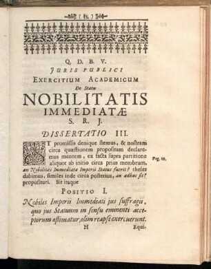 Positio I. Nobiles Imperii Immediati jus suffragii, quo jus Statuum in sensu eminenti acceptorum æstimatur, olim reapse exercuerunt.