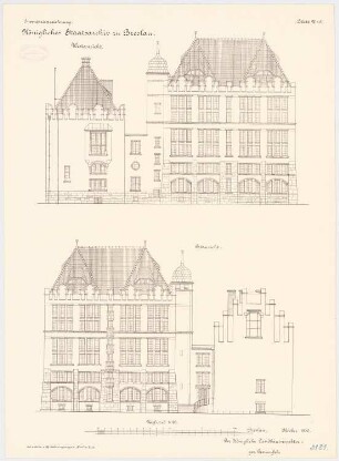 Staatsarchiv, Breslau: Ostansicht, Westansicht 1:100