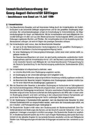 Immatrikulationsordnung der Georg-August-Universität Göttingen