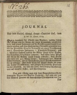 Journal Aus dem Kaiserl. Königl. Haupt-Quartier Hof, vom 8. bis 11. Octob. 1759
