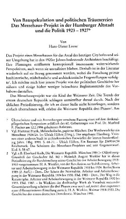 Von Bauspekulation und politischen Träumereien : das Messehaus-Projekt in der Hamburger Altstadt und die Politik 1923 - 1927
