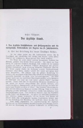 I. Das ärztliche Klassifikations- und Prüfungswesen und die medizinische Doktorwürde seit Beginn des 19. Jahrhunderts.
