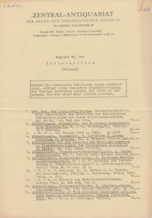 Nr. 804: Zeitschriften (Technik)