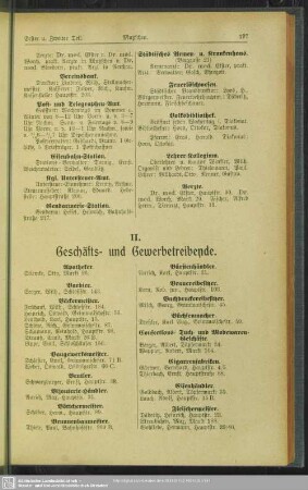 II. Berufsklassen und Gewerbebetriebe : II. Geschäfts- u. Gewerbetreibenden