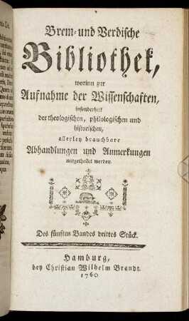 Des fünften Bandes drittes Stück.