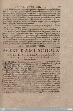 PETRI RAMI SCHOLARUM MATHEMATICARUM LIB. XI. IN TERTIUM ELEMENTORUM definitiones.