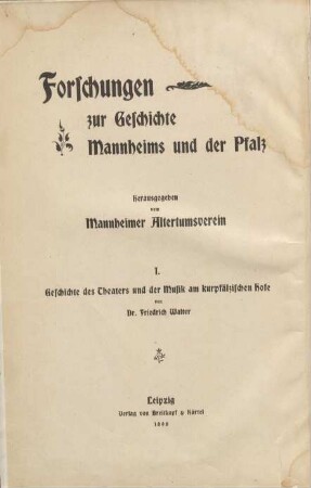 Geschichte des Theaters und der Musik am kurpfälzischen Hofe