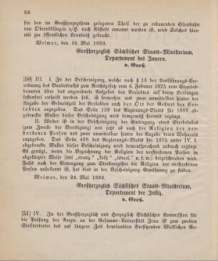 51. Ministerial-Bekanntmachung, die Zusammensetzung der Kommission für die Prüfung der Aerzte an der Gesammt-Universität Jena betreffend