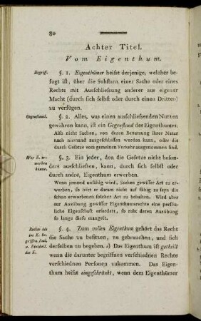 Achter Titel. Vom Eigenthum