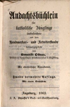 Andachtsbüchlein für katholische Jünglinge