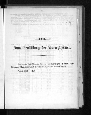 XIII. Invalidenstiftung der Herzogthümer.