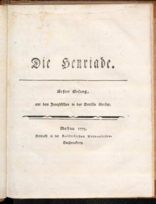 Die Henriade : erster Gesang