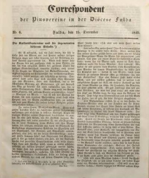 Nr. 6. Fulda, den 15. December 1849.