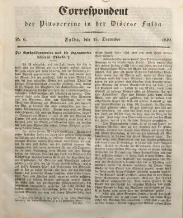 Nr. 6. Fulda, den 15. December 1849.
