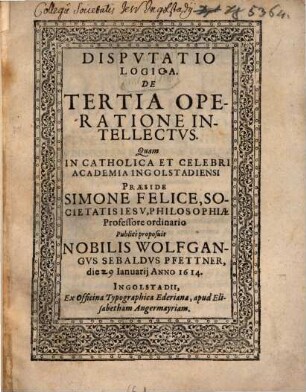 Disuptatio logica, de tertia operatione intellectus
