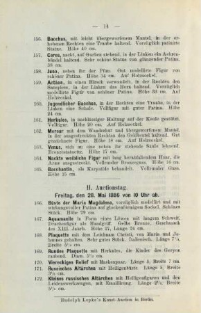 II. Auctionstag. Freitag, den 28. Mai 1886 von 10 Uhr ab