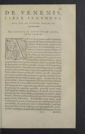 De venenis. et antidotis gener. Caput primum.