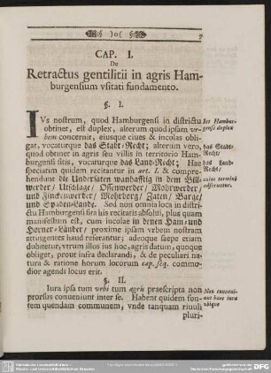 Cap. I. De Retractus gentilitii in agris Hamburgensium usitati fundamento