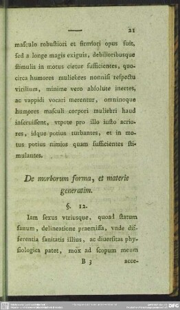 De morborum forma, et materie generatim