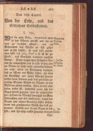 VIII. Capitel. Von der Erde, und des Erdbodens Beschaffenheit