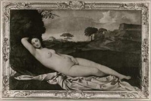 Schlummernde Venus : Castelfranco, Giorgio da (Giorgione): Schlummernde Venus. Öl/Leinwand; 108,5 x 175 cm. Um 1508/1510. Dresden: Gemäldegalerie Alte meister 185