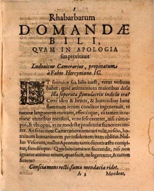 Rhabarbarvm Domandae Bili, Qvam In Apologia Sva Proritavit Lvdovicvs Camerarivs