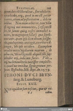 Othoni Duci Brunsvig. & Lunaeburg. Epist. XXII.