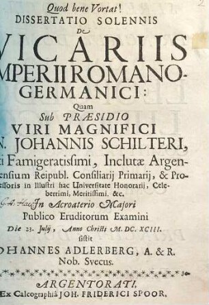 Dissertatio solennis de vicariis Imperii Romano-Germanici