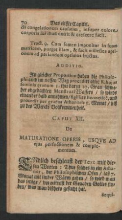 Caput XII. De Maturatione Operis, Usque Ad eius perfectionem & complementum.