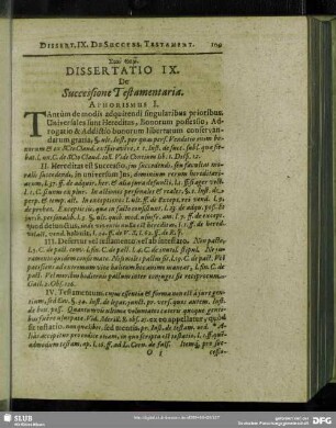 Dissertatio IX. De Successione Testamentaria