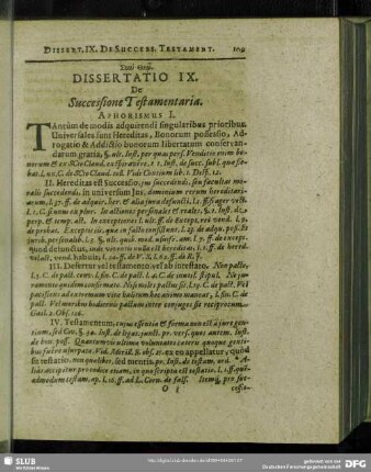 Dissertatio IX. De Successione Testamentaria