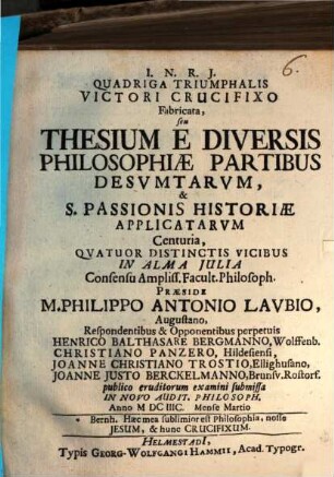 Quadriga triumphalis victori crucifixo fabricata, seu thesium centuria