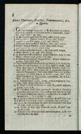8-13, Medici Theoretici, Practici, Pharmaceutici, &c. in Quarto