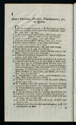 8-13, Medici Theoretici, Practici, Pharmaceutici, &c. in Quarto