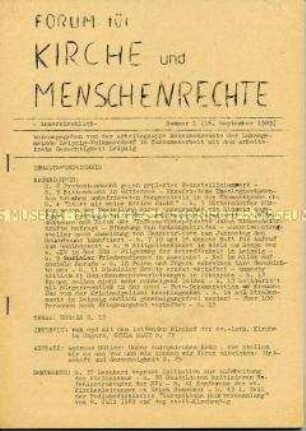 Hektografiertes Informationsblatt der kirchlichen Opposition in der DDR "Forum für Kirche und Menschenrechte"