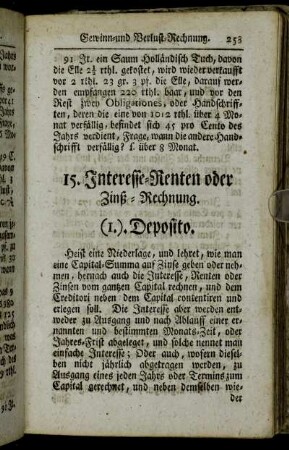 15. Interesse-Renten oder Zinß-Rechnung. - 16. Zeit-Rechnung.