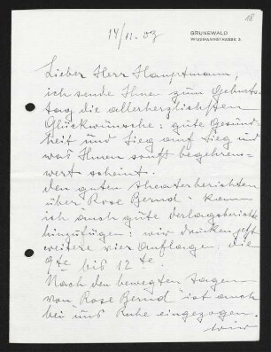 Brief von Samuel Fischer, Hedwig Fischer und Gerhart Fischer an Gerhart Hauptmann