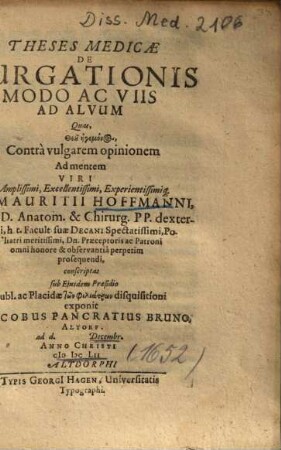 Theses Medicae De Purgationis Modo Ac Viis Ad Alvum