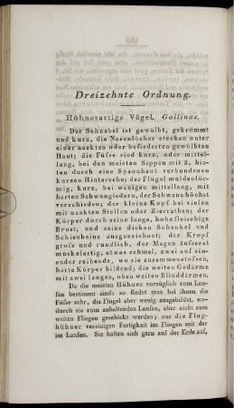 Dreizehnte Ordnung. Hühnerartige Vögel. Gallinae.