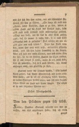 Erstes Abendgespräch. Von den Pflichten gegen sich selbst