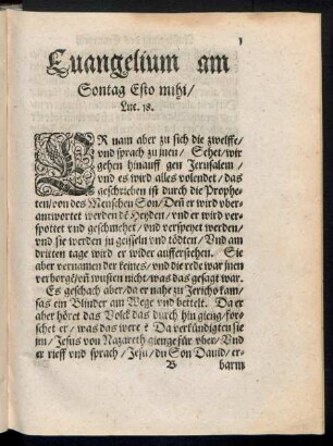 Evangelium am Sontag Esto mihi/ Luc. 18.